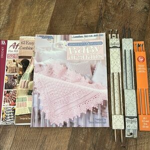 Baby Afghans Crochet Pattern Books and Knitting Needles Set